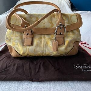 Coach Yellow Signature Canvas Leather Satchel Shoulder Bag Purse 6722